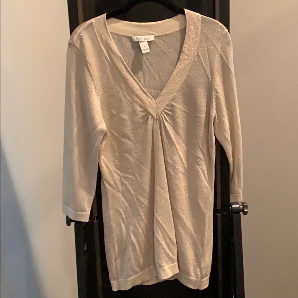 gold shear sparkle 3/4 quarter v neck shirt